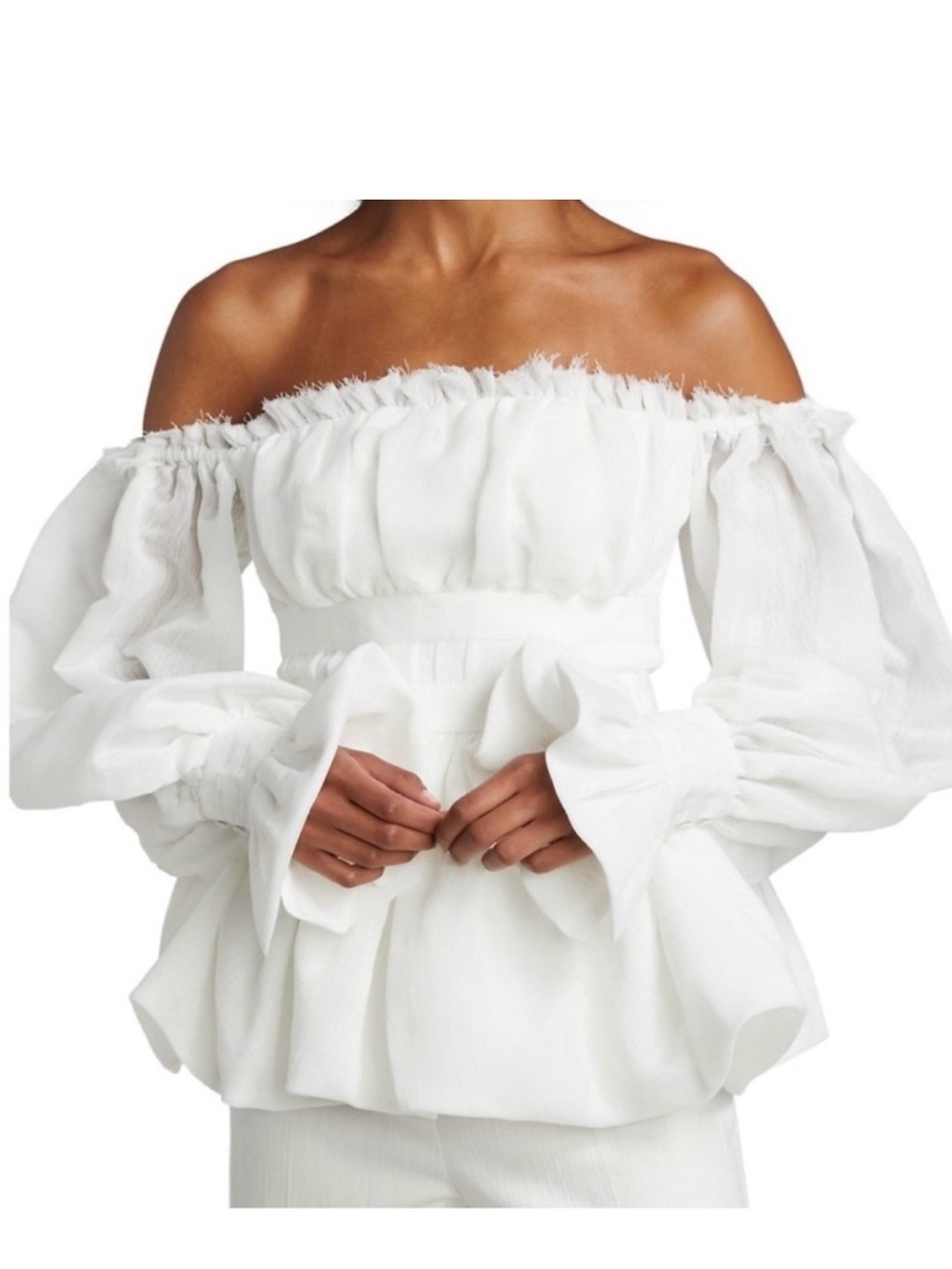AJE Off-Shoulder White Peplum Blouse